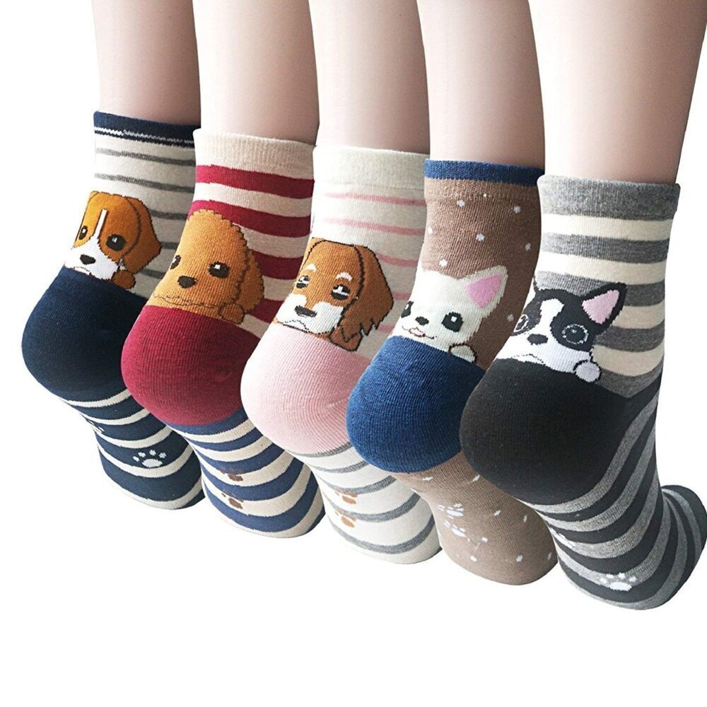 Cute Animal Crew Socks Set 5 Pairs Novelty Fun Gift Women Girls